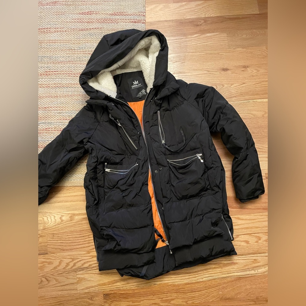 Orolay Women's Thickened Down Jacket in size large, color black